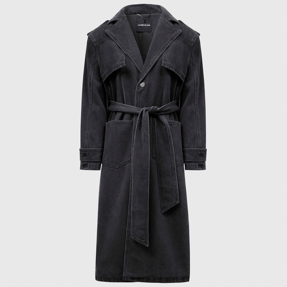 Washed denim trench coat